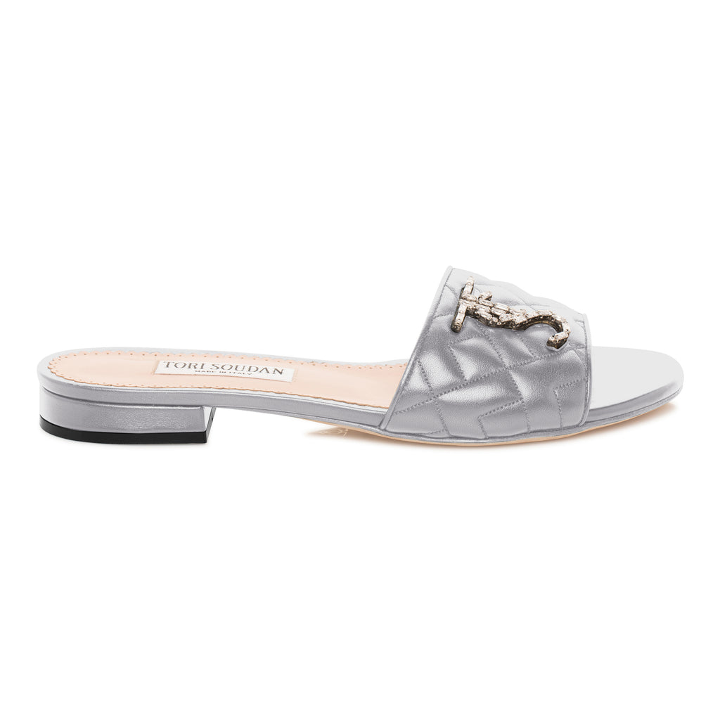 Madison Hope  Low Heel Slide- Silver