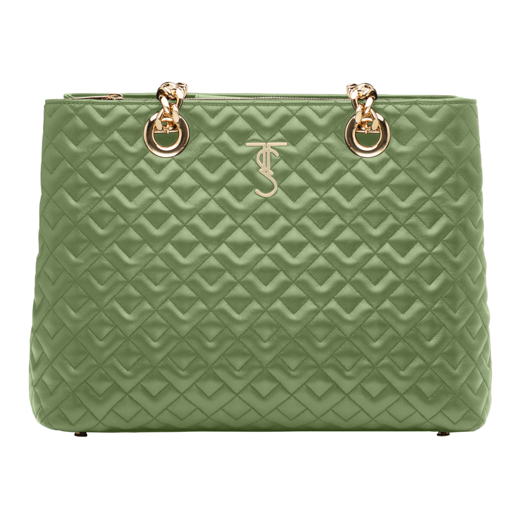 Madison Quilted Tote Handbag -Green