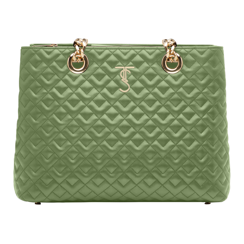 Madison Quilted Tote Handbag -Green