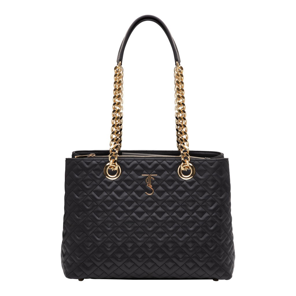 Madison Quilted Tote Handbag -Black