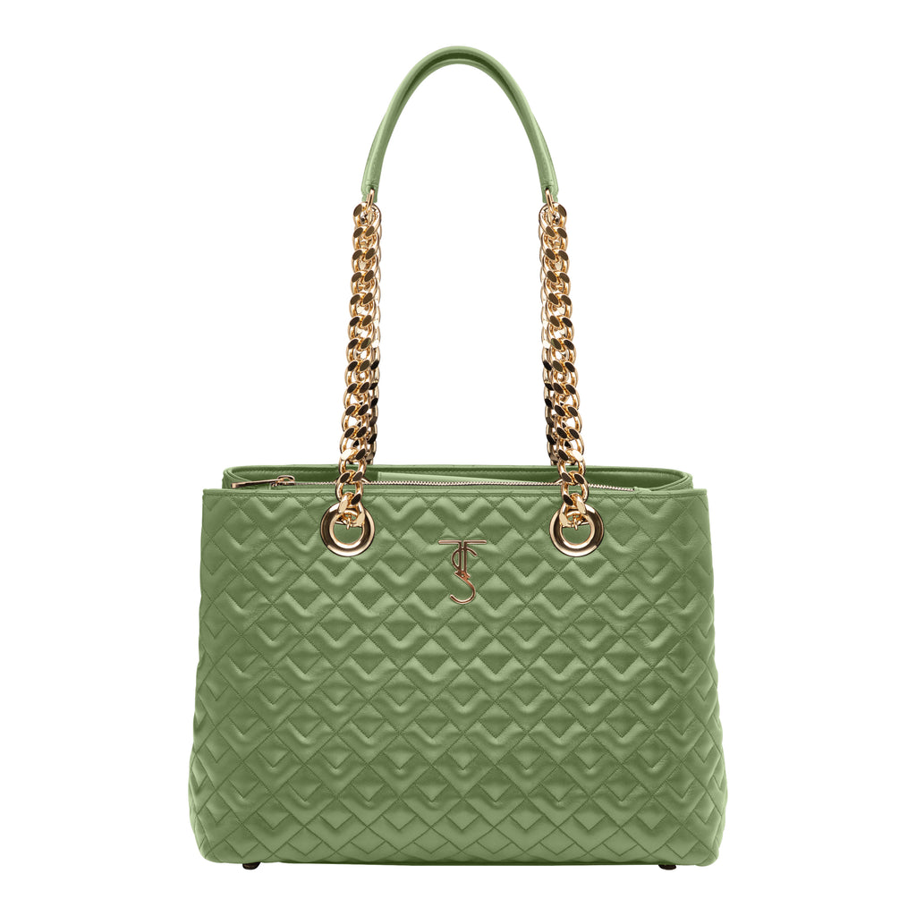 Madison Quilted Tote Handbag -Green
