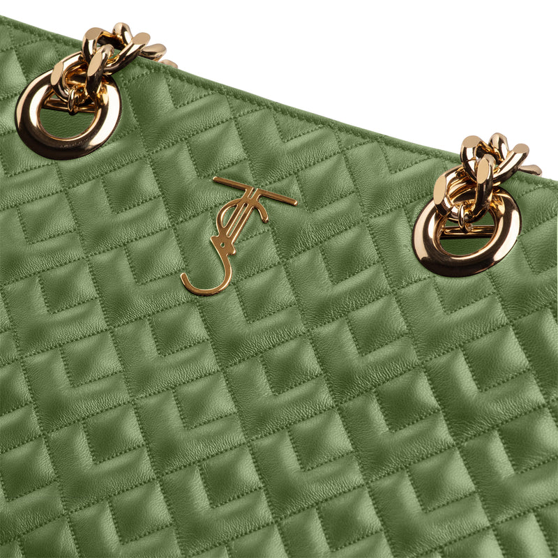 Madison Quilted Tote Handbag -Green