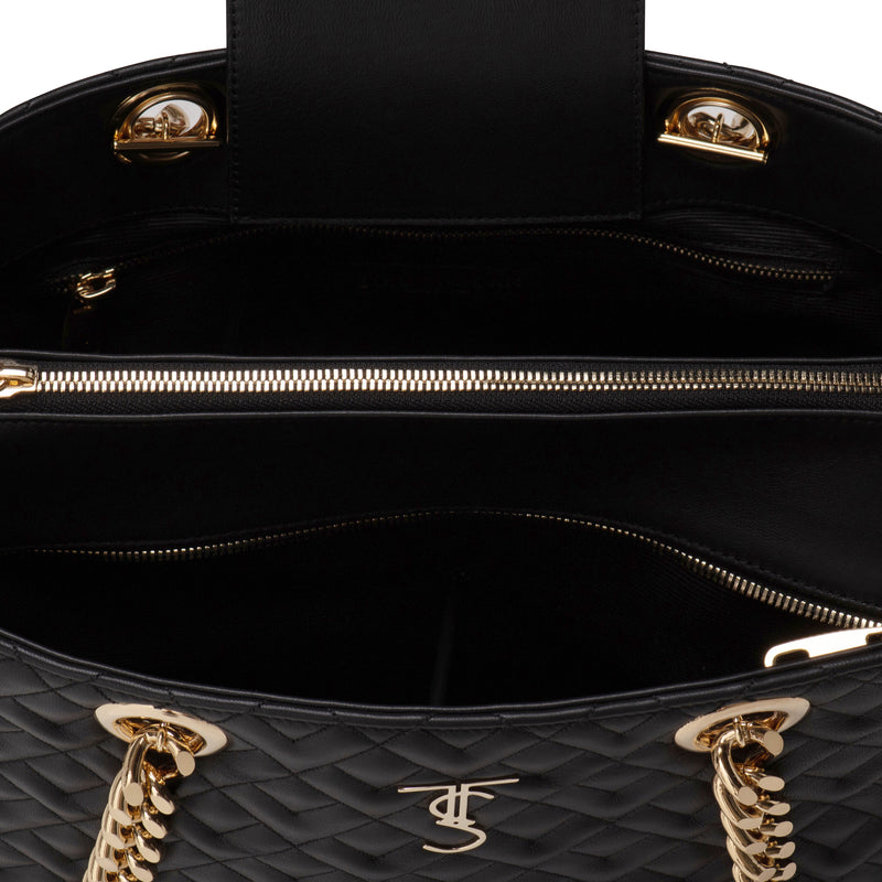 Madison Quilted Tote Handbag -Black