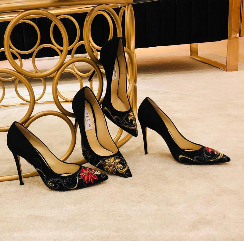 Shirley Embroidered - Red Flower Pumps