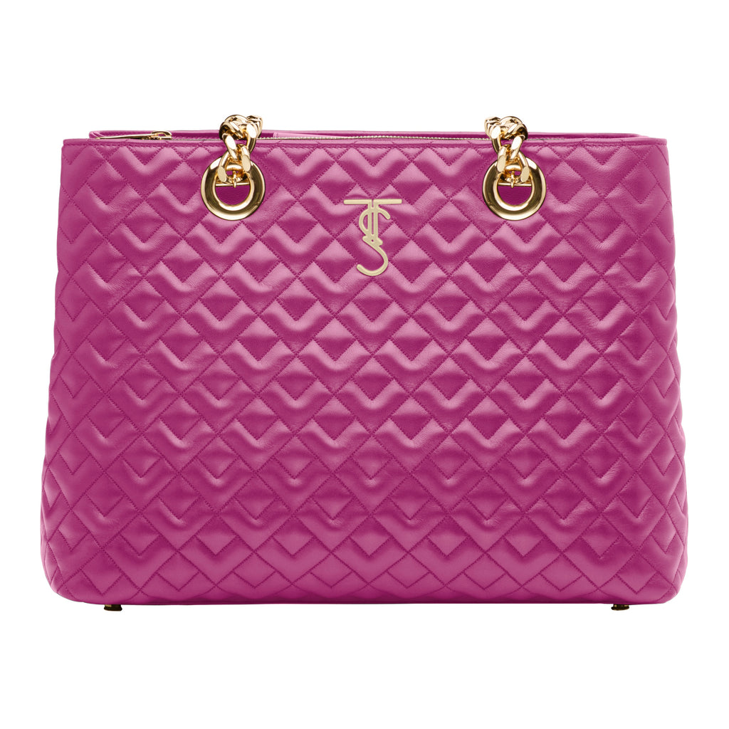 Madison Quilted Tote Handbag -Berry