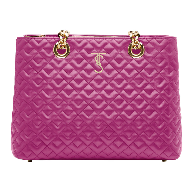 Madison Quilted Tote Handbag -Berry