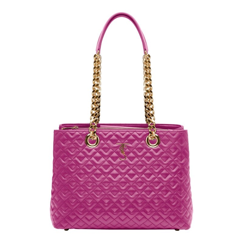Madison Quilted Tote Handbag -Berry