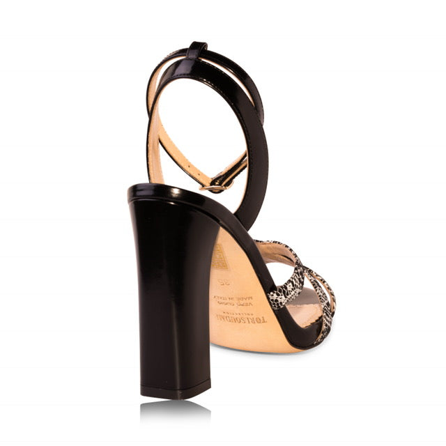  Black & White Block Heel Sandals